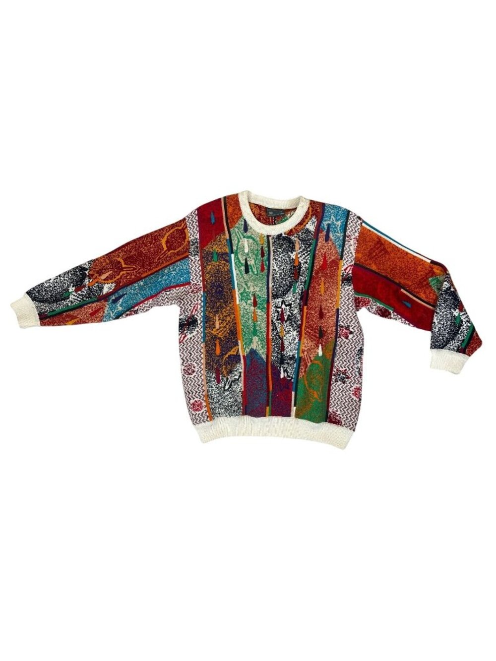 Geocc Mens Sweater Pullover Med Vintage 90s 3D Multi Long Sleeve Australian Cott